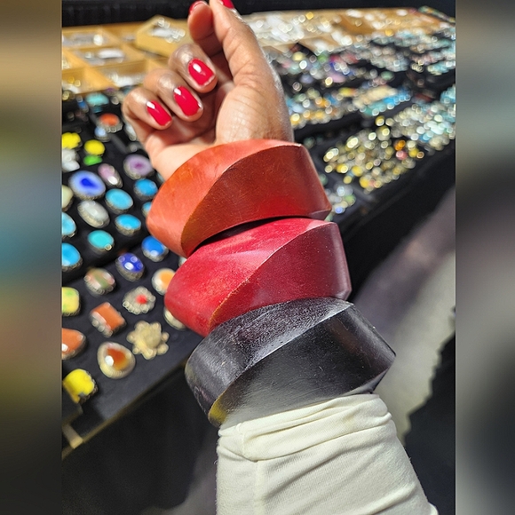 Rust Orange Wooden Statement Bracelet - Picture 7 of 11